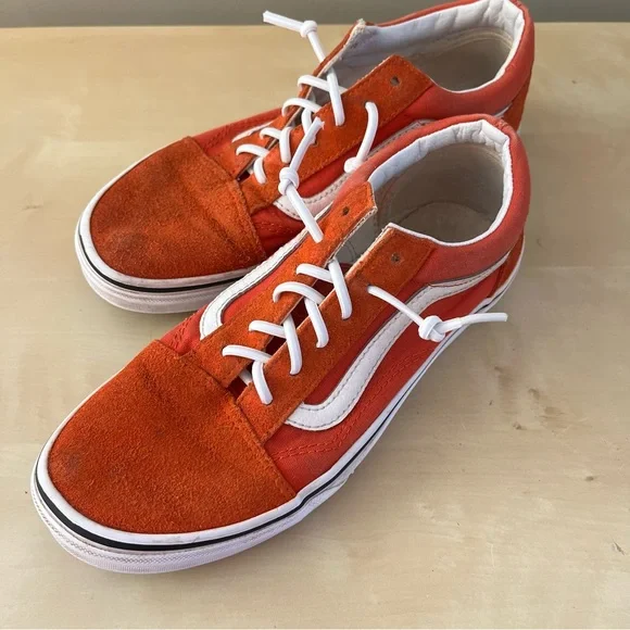Vans Unisex Orange and White Suede Sneakers - Picture 1 of 13